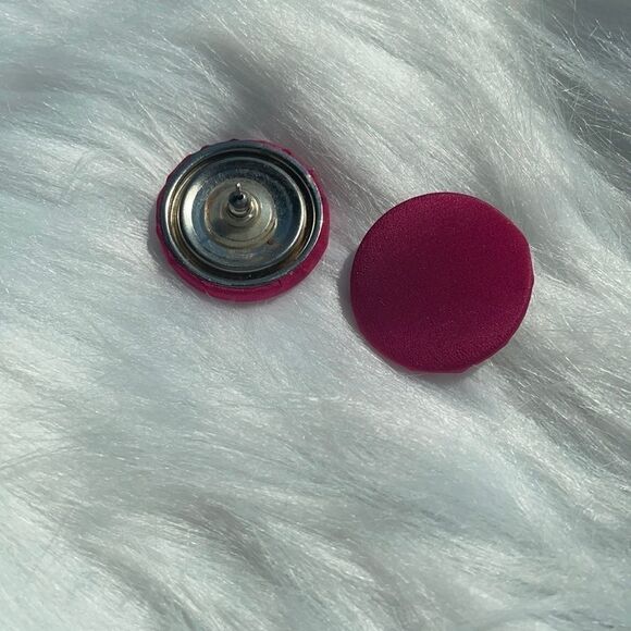Hot Pink Vintage Fabric Cover Button Stud Earring - Picture 1 of 6